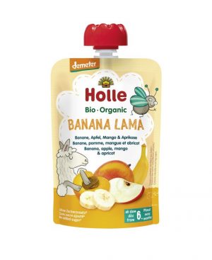 Mus Bananowa Lama Banan, Jabłko, Mango, Morela Bio 100 g - Holle