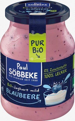 Jogurt Kremowy Jagodowy (3,8 % Tłuszczu w Mleku) Bio 500 g (Słoik) - Sobbeke