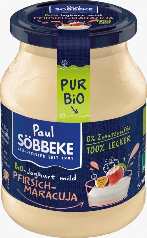 Jogurt Kremowy Brzoskwinia - Marakuja (3,8 % Tłuszczu w Mleku) Bio 500 g (Słoik) - Sobbeke